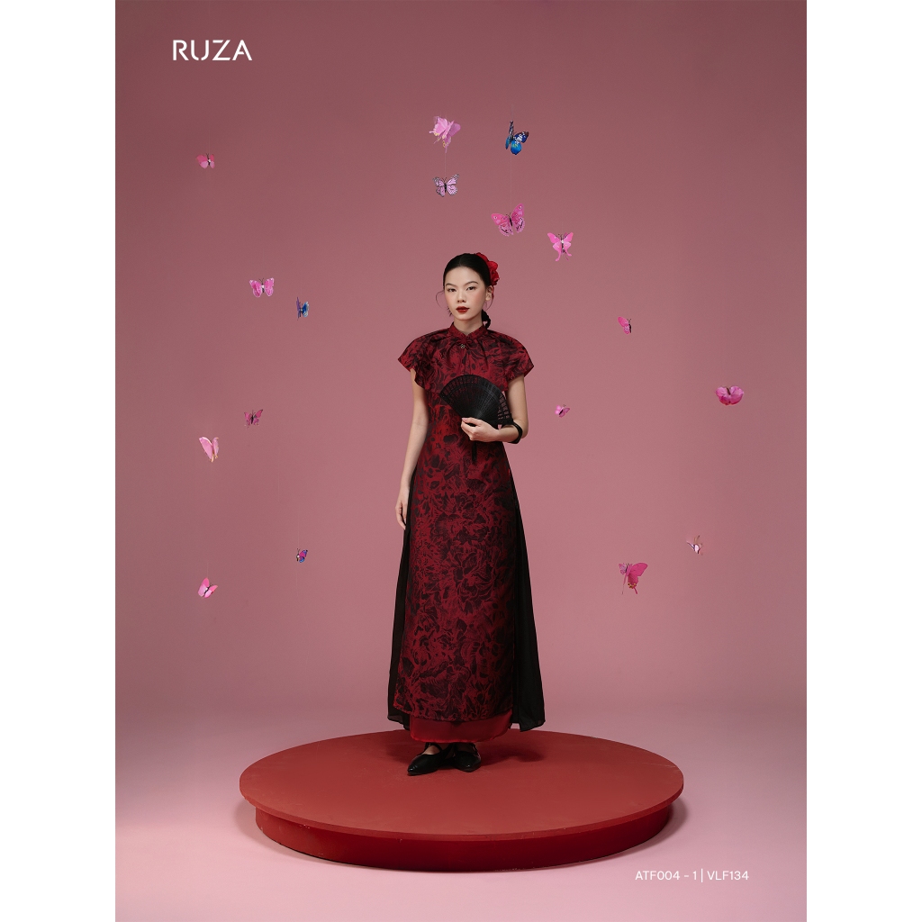 YEN CAU RUZA คล้องคอ ao dai + กระโปรงจีบชุดรูปแบบที่ละเอียดอ่อน Orchid ผ้าแหลม ATF004D - VLF134