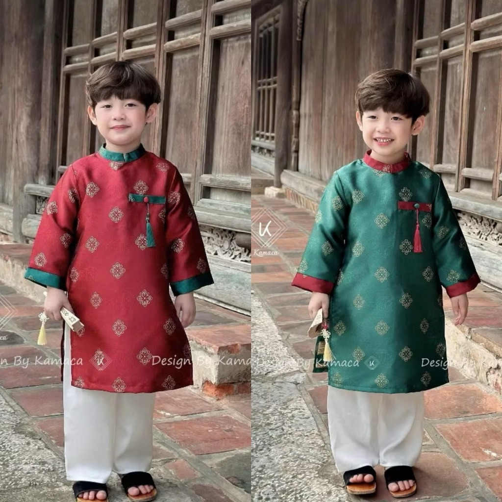 Ao dai สําหรับเด็กผู้ชาย 8-30กก. พร้อมกางเกงผ้าไหมสีขาว โมเดิร์น ao dai สําหรับเด็กผู้ชาย รุ่นใหม่ 2026