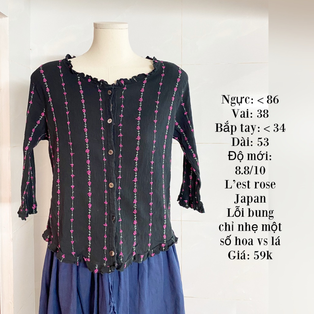 [2hand] Lest rose Japan เสื้อเชิ้ตปักกุหลาบแขนสั้น