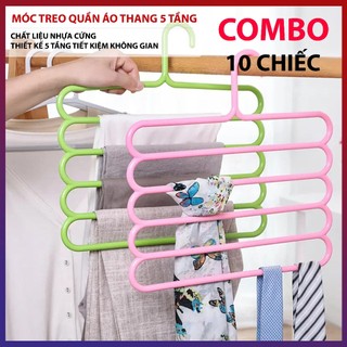 Combo 10 Chiếc Móc Treo Quần Áo Thang 5 Tầng Tiết Kiệm Không Gian, Treo Đồ Dùng Khăn, Quần Áo Cavat