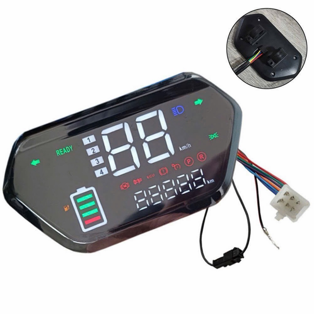 6-Pin LCD Display Panel 48V 60V 72V สีดํา – แผงควบคุม & Digital Meter สําหรับรถยนต์ไฟฟ้าและรถสามล้อ