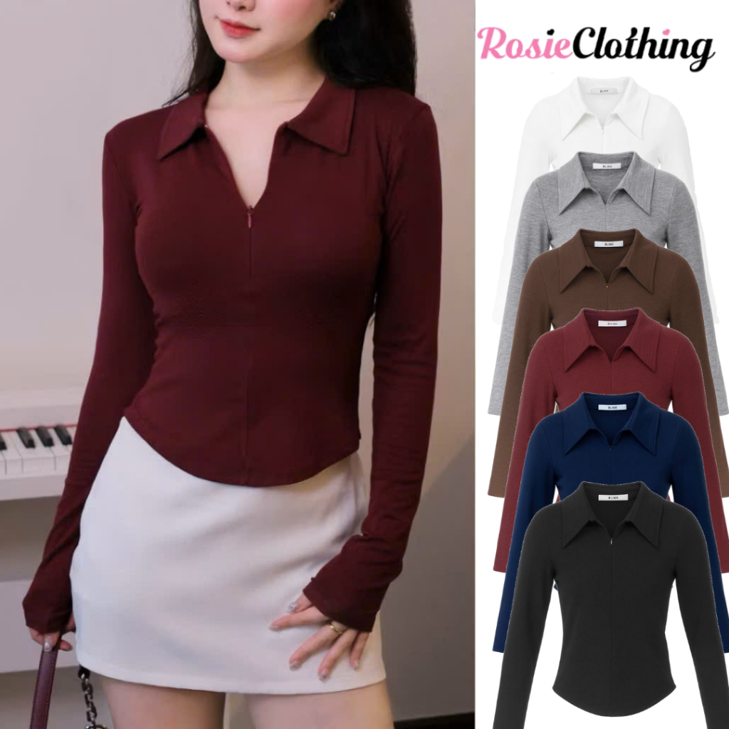 เสื้อโปโลแขนยาวผู้หญิงคอปกเปิดลงและซิป WDT014