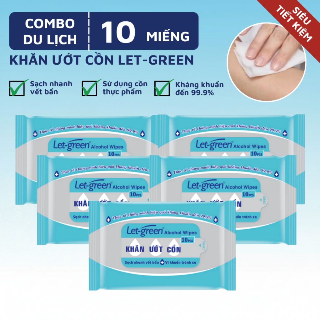 Let Green Alcohol Wet Wipes Combo 10 สะดวก Pocket Antibiotic Deodorant Multi-Purpose Trial