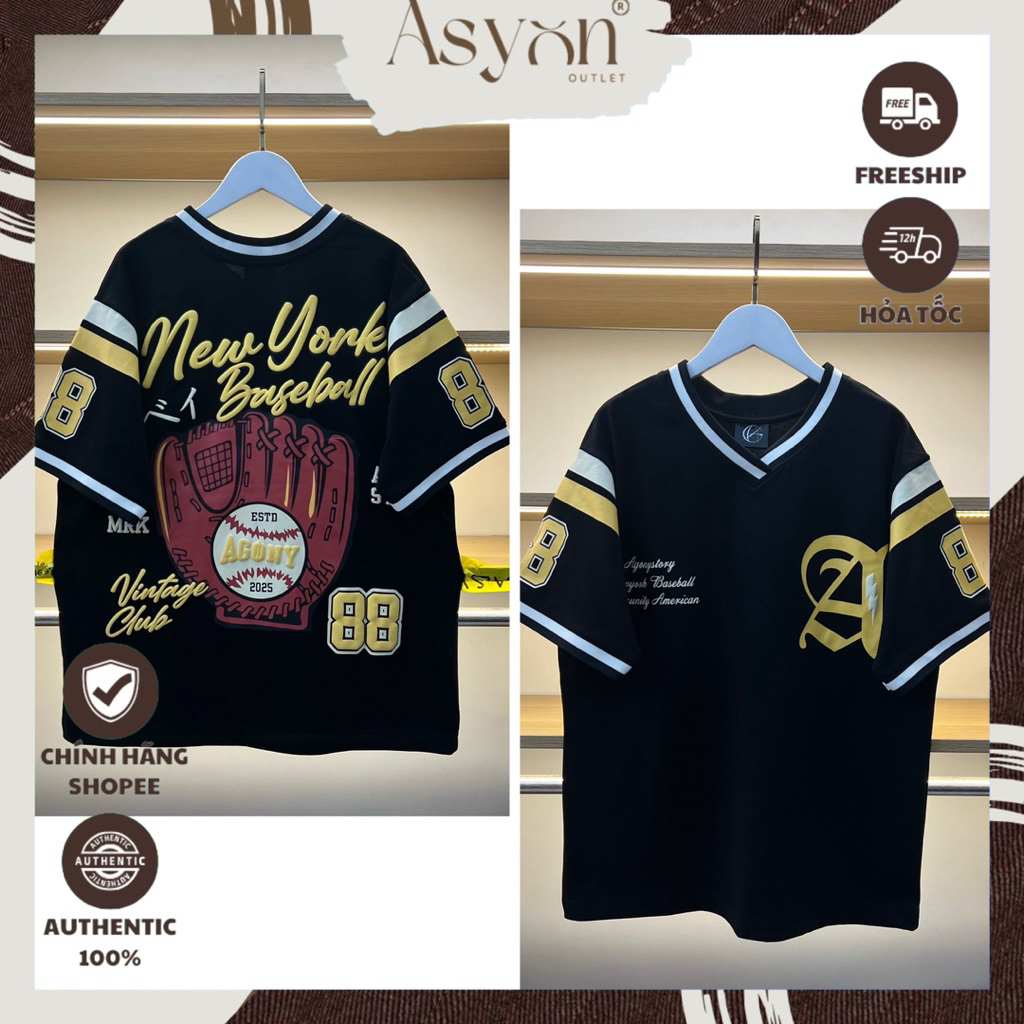 (Auth) Jersey New York Baseball Agony Story Vintage Club 88 นูน Unisex 2025 Black Cotton 100% Asyon 