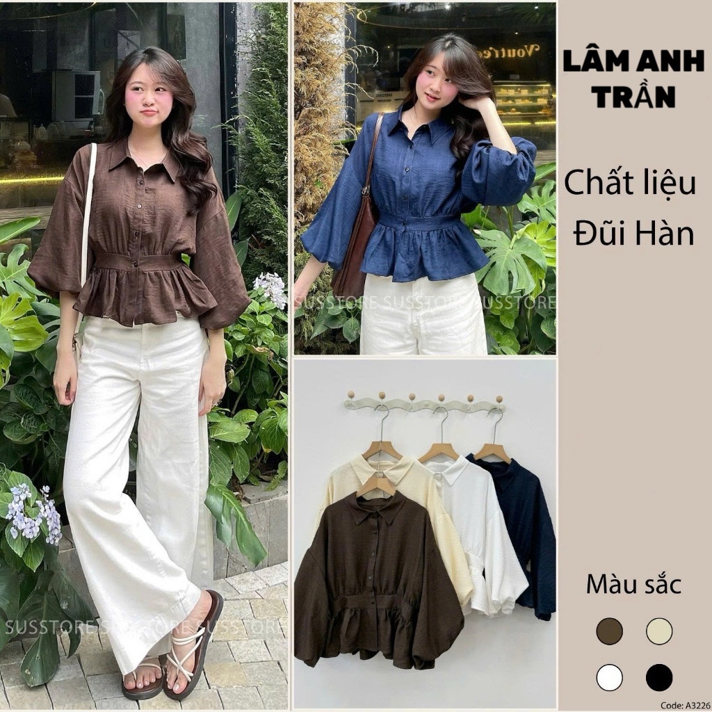 LAM ANH TRAN MA4226 เสื้อเชิ้ตเกาหลีพร้อมเอวและกระดุมแนวตั้ง