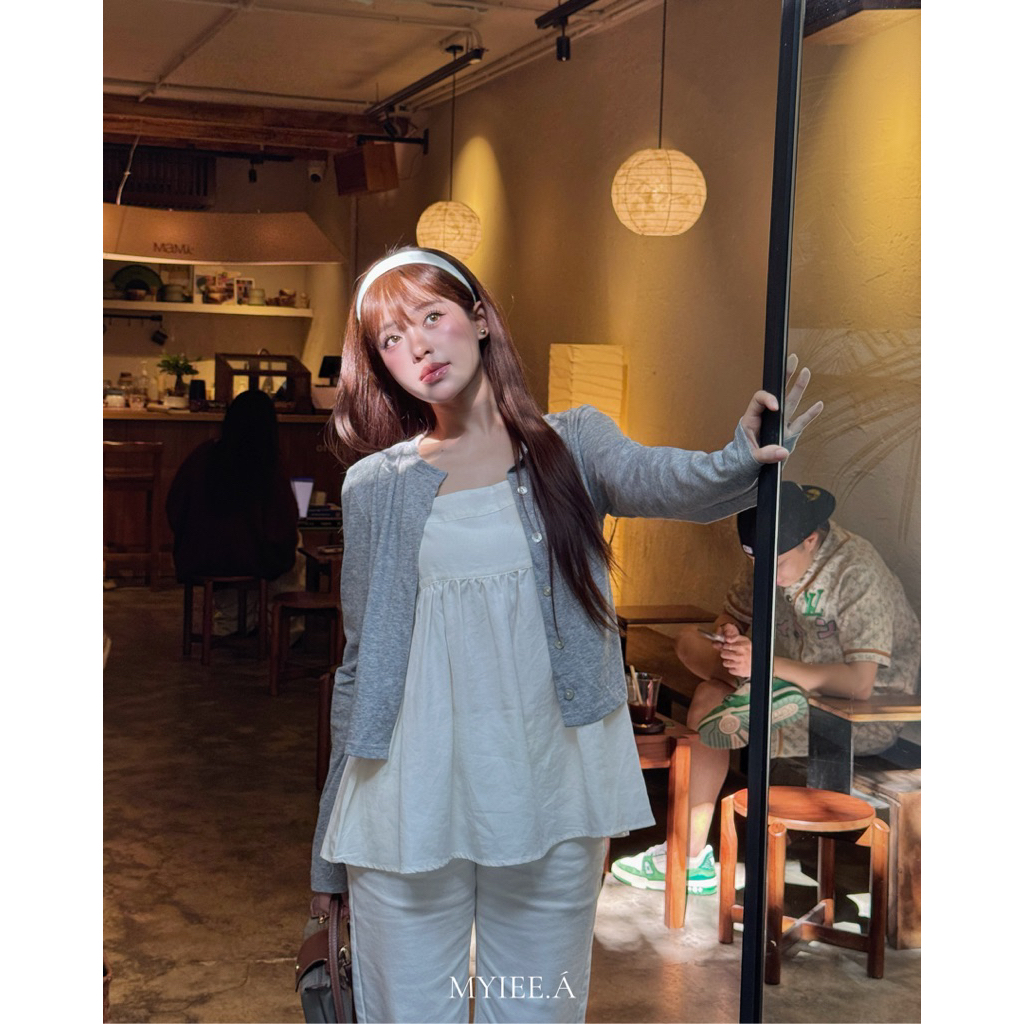 [MYIEE.comed] Cami Set 2 สายสีขาวเว้าหลังพร้อมคาร์ดิแกน