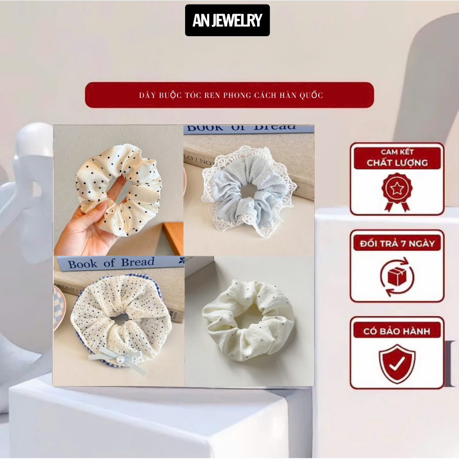 ผ้าผูกผมลูกไม้สไตล์เกาหลี Priness Fairy Cotton Lace White Blue Hair Tie สําหรับผู้หญิง DBT07