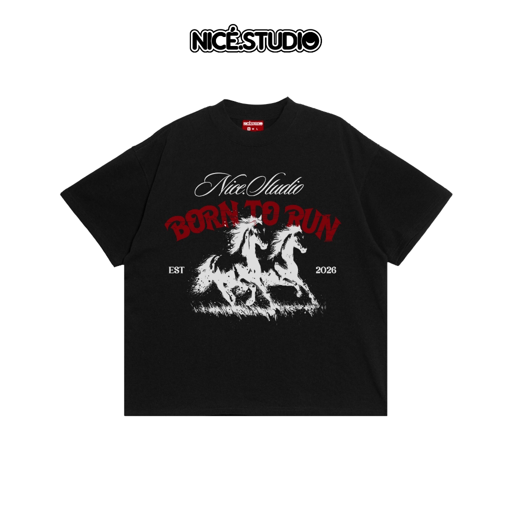 Form Boxy T-Shirt "Born To Run" Black/Gray Cotton 280gsm Unisex – Nicé.Studio Local Brand | เสื้อปีม
