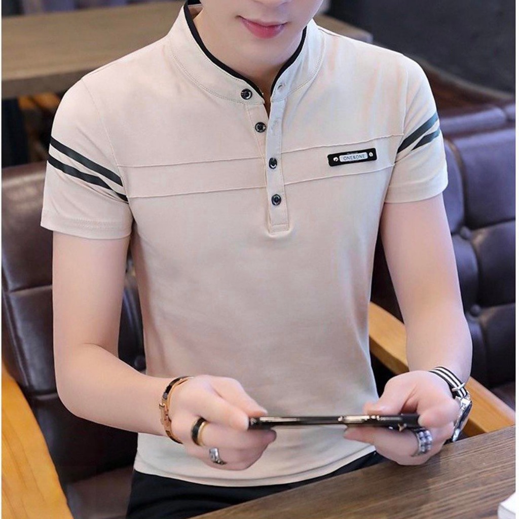 Skymen แฟชั่น MKT4710 ผู้ชายคอเต่า, คอเต่า, เสื้อยืดแขนสั้นผ้าฝ้ายโพลีต่อต้านริ้วรอย