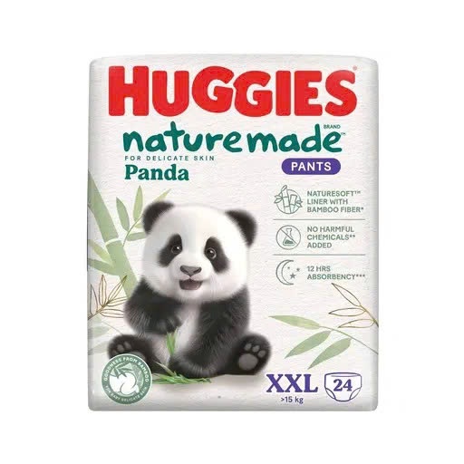SUPER PREMIUM DIAPER PANTS HUGGIES NATURE PANDA SIZE XXL24 (สําหรับ BABY >15KG)