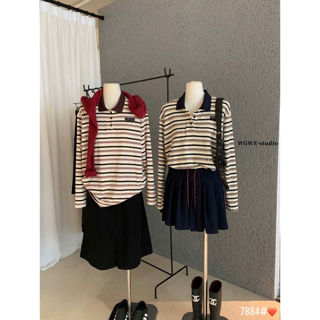 WGWE• สเวตเตอร์ mtg คอโปโลและป้ายหน้าอก แขนยาว 7884 wgwe สินค้า QC ฟรีไซส์