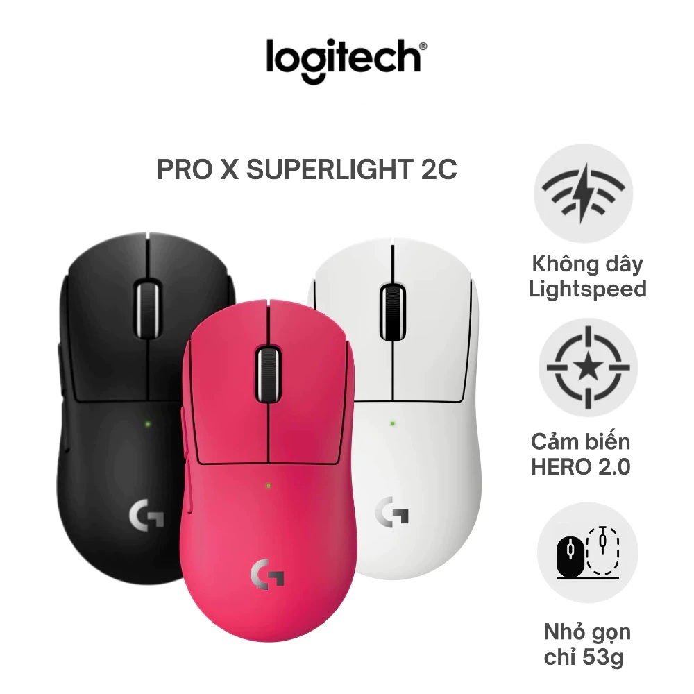 เมาส์เล่นเกมไร้สาย Logitech G PRO X SUPERLIGHT 2c - มาตรฐานระดับ Pro, น้ําหนักเบา 51g, การชาร์จ USB-