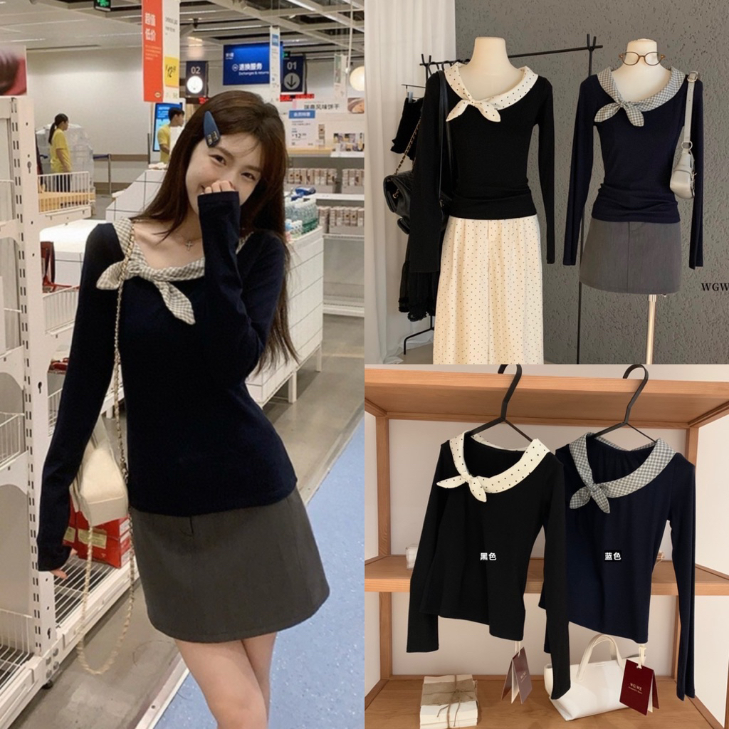 NHY.studio /WGWE/ เสื้อยืดคอปกโบว์ 7950