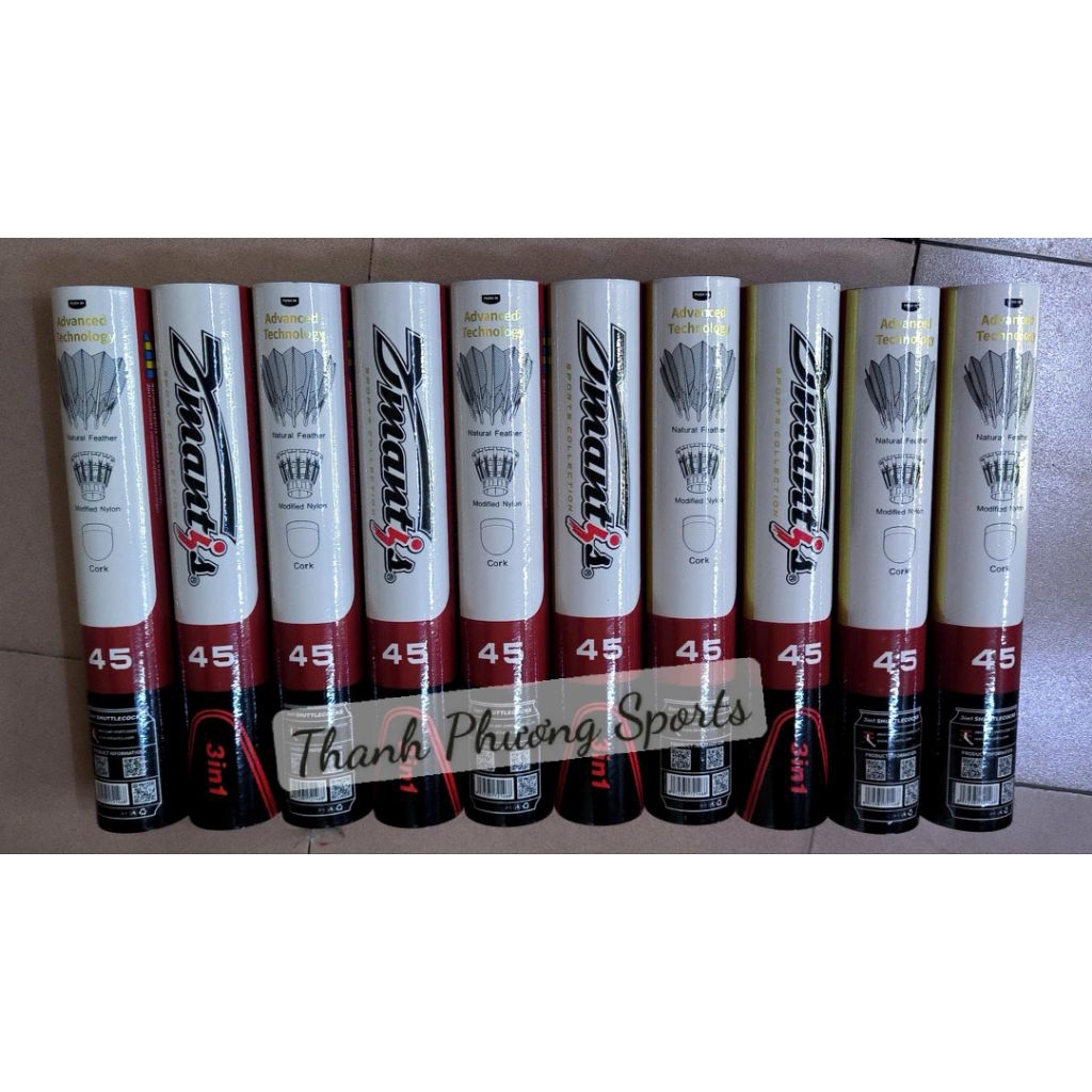 DMANTIS D45 3IN1 แบดมินตันขนห่านธรรมชาติทนทานของแท้เหมาะสําหรับการแข่งขันและฝึกซ้อม (12 ลูก)