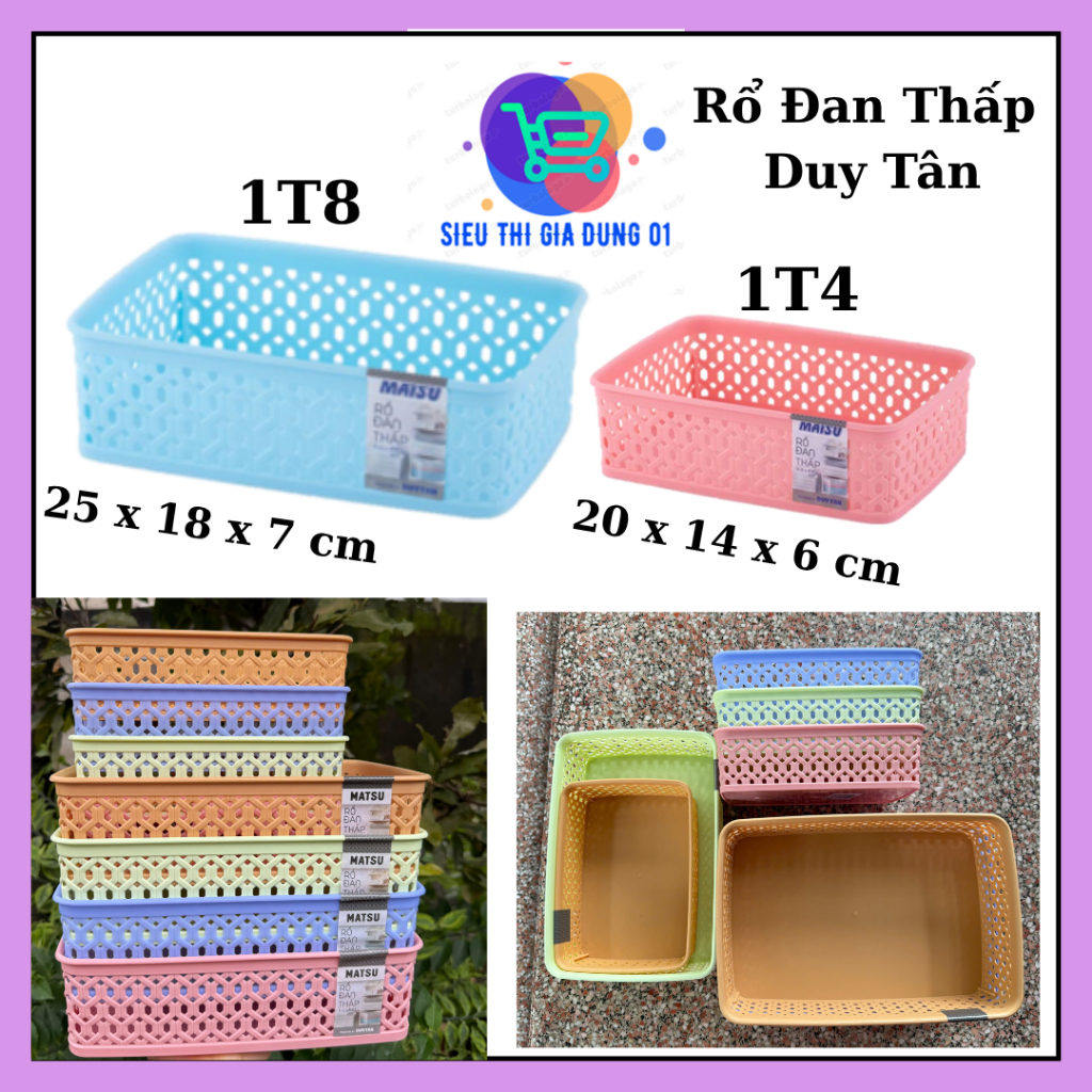 Duy Tan พลาสติก 1T4/1T8/2T6 ตะกร้าสานต่ํา, ตะกร้าพลาสติกสี่เหลี่ยม Matu อเนกประสงค์, ถาดพลาสติกสํานั