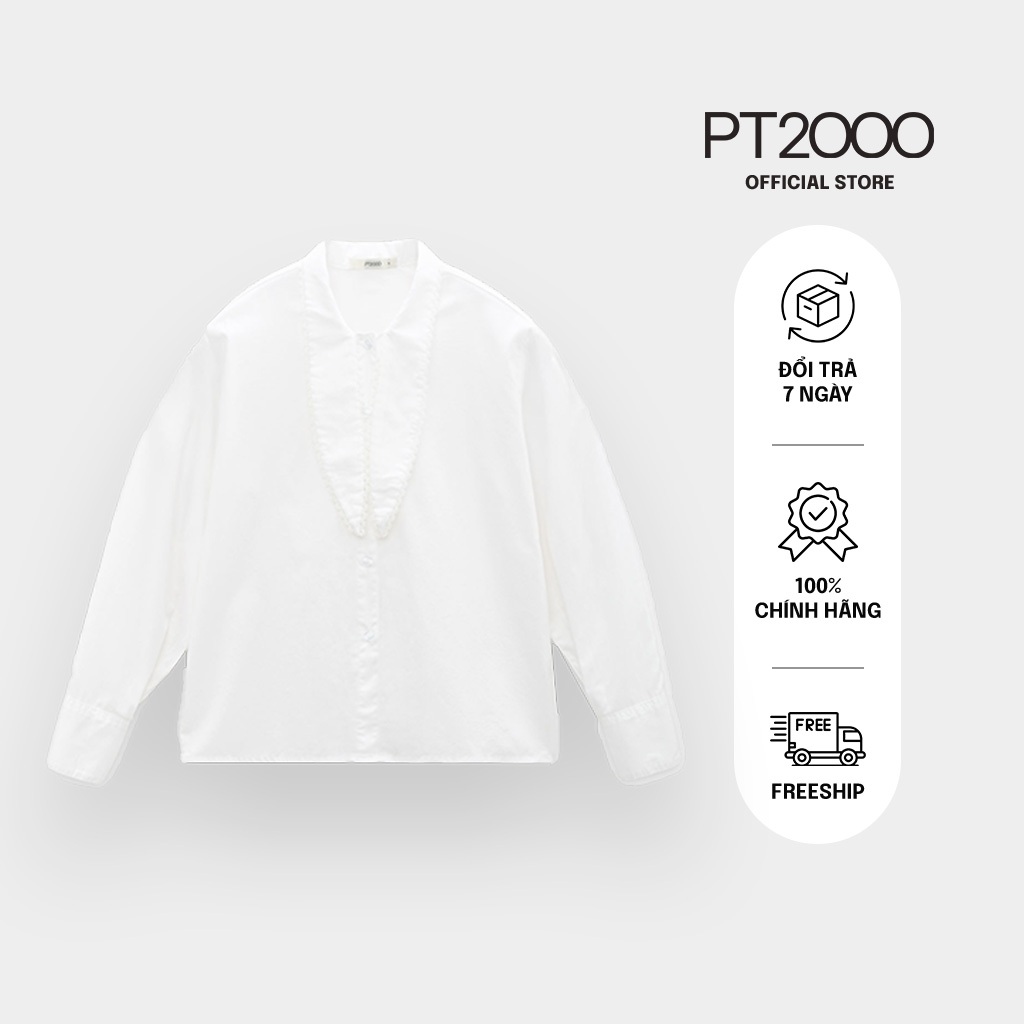 เสื้อเชิ้ตสีขาวแขนยาวผู้หญิง PT2000 ผ้าคอตตอน 100% เท่ๆ เรียบหรู (SMN-V492)