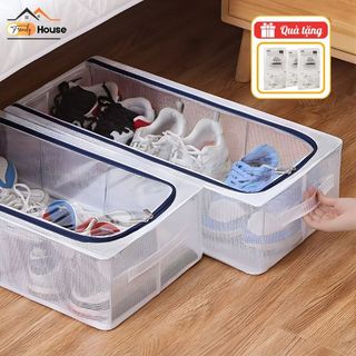 Hộp Đựng Giày Trong Suốt PVC Có Khung Thép TRENDY, Ngăn Kéo Khóa Kín, Gấp Gọn, Chống Ẩm Mốc
