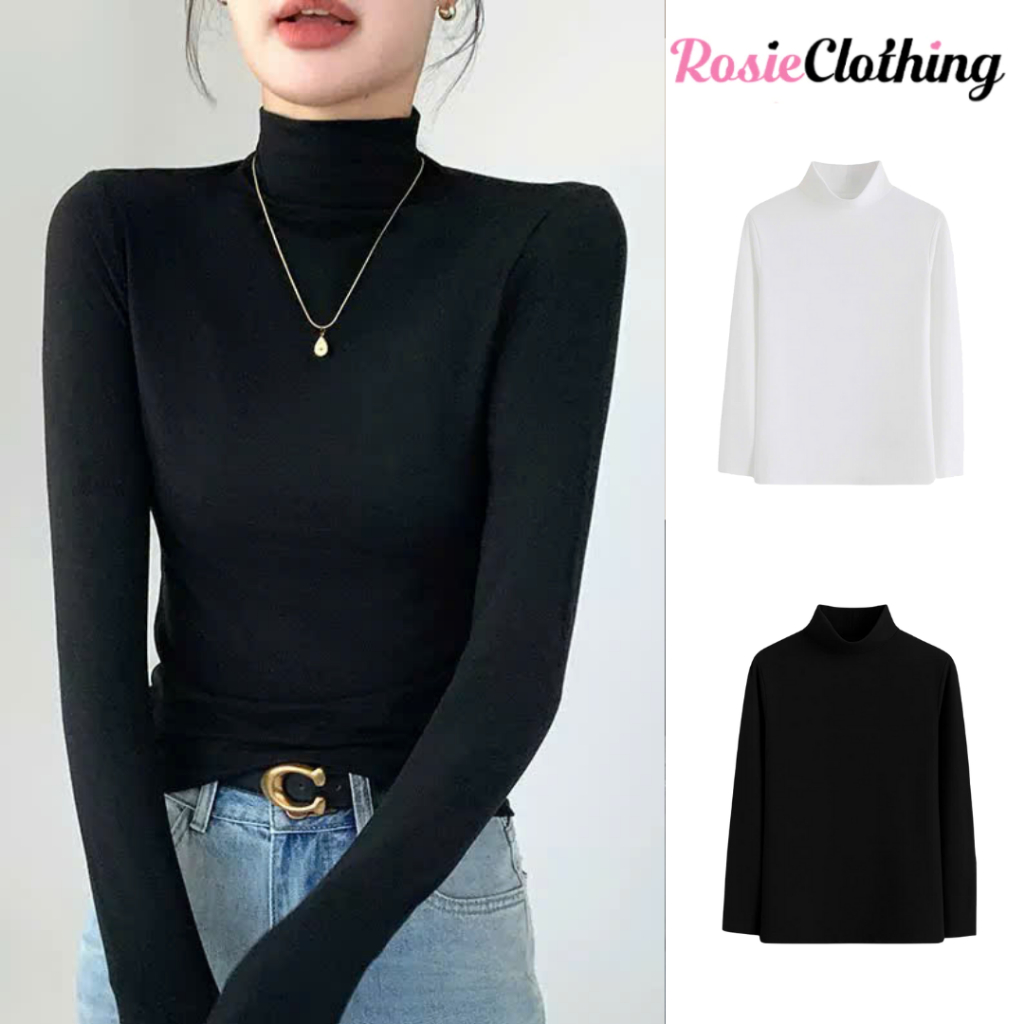 เสื้อเชิ้ตแขนยาวผู้หญิงผ้ายืดหยุ่นยางพร้อมคอเต่าสูง 8 ซม. ความร้อนอบอุ่นและเอวแบน WDT007