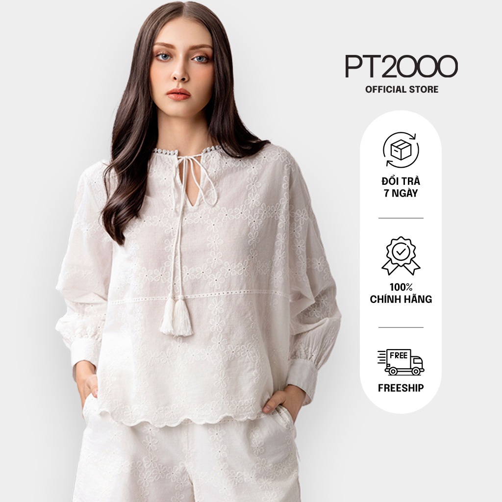 เสื้อเชิ้ตสีขาวผู้หญิง PT2000 เสื้อเชิ้ตสไตล์สีขาว ผ้าคอตตอน 100% เท่ๆ ฟอร์มปกติ (SM-V10)