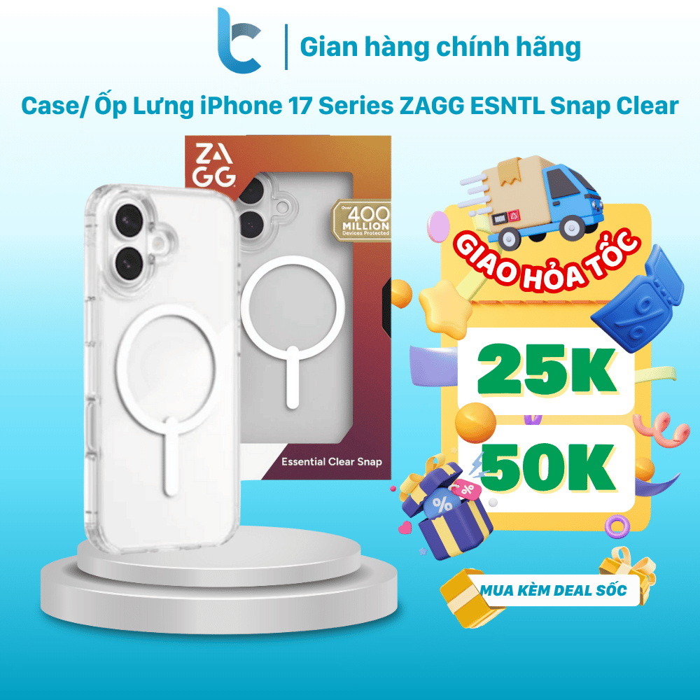 ZAGG ESNTL Snap Clear iphone 17 Series Case/Case รองรับการชาร์จไร้สาย จํากัดความเหลือง - ของแท้