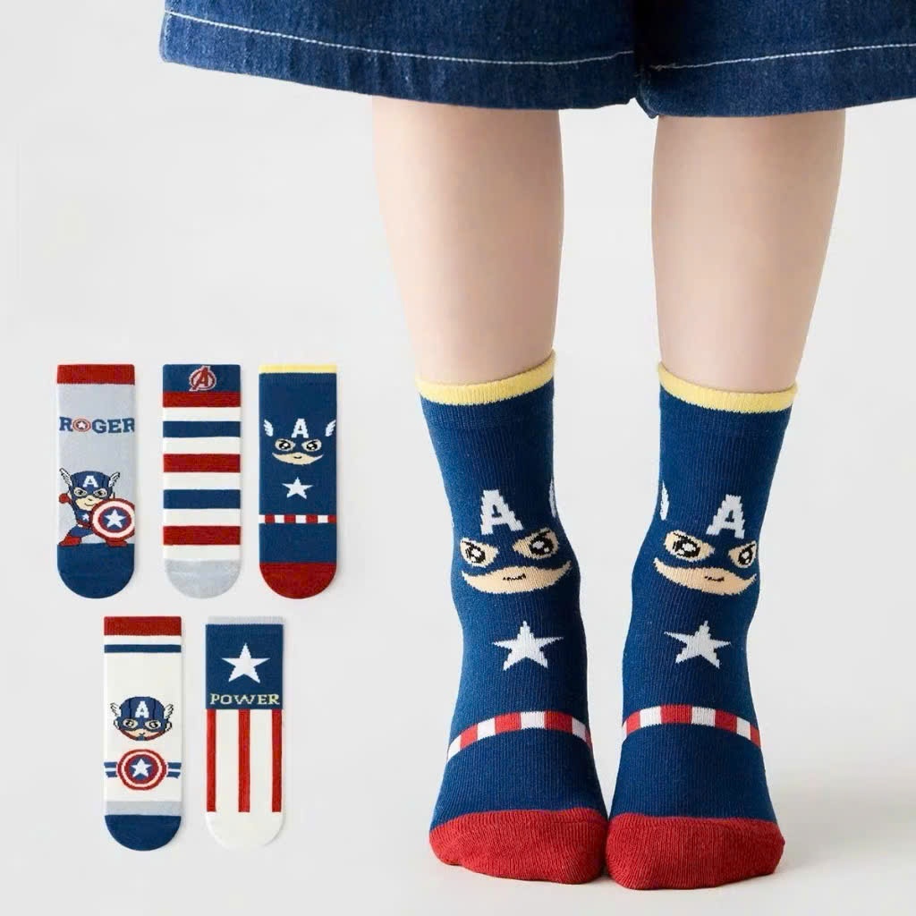 [COMBO 10 PAIRS] Caption ถุงเท้าพิมพ์ลายอเมริกันสําหรับเด็กชายและเด็กหญิง เสื้อคอเต่าหนาเพื่อให้ความ