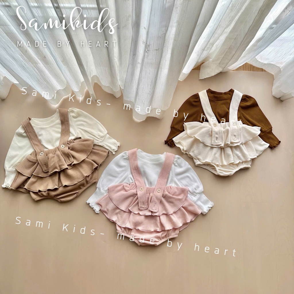 MIXO.HN SHOP ชุดเอี๊ยมสไตล์เกาหลีสําหรับเด็กผู้หญิง 4-16kg WB190C