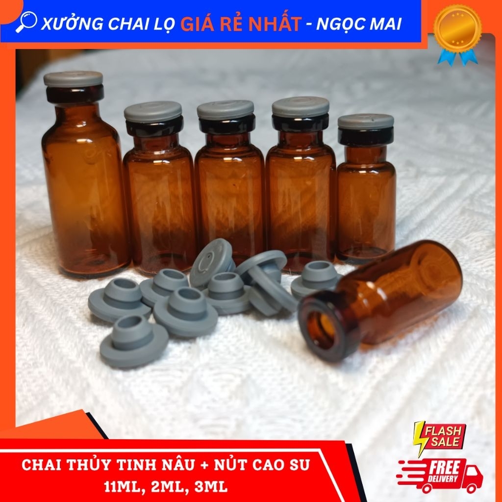 (COMBO 100 BOTTLES) แก้ว + ปุ่มยาง ️ 1ML, 2ML, 3ML ️