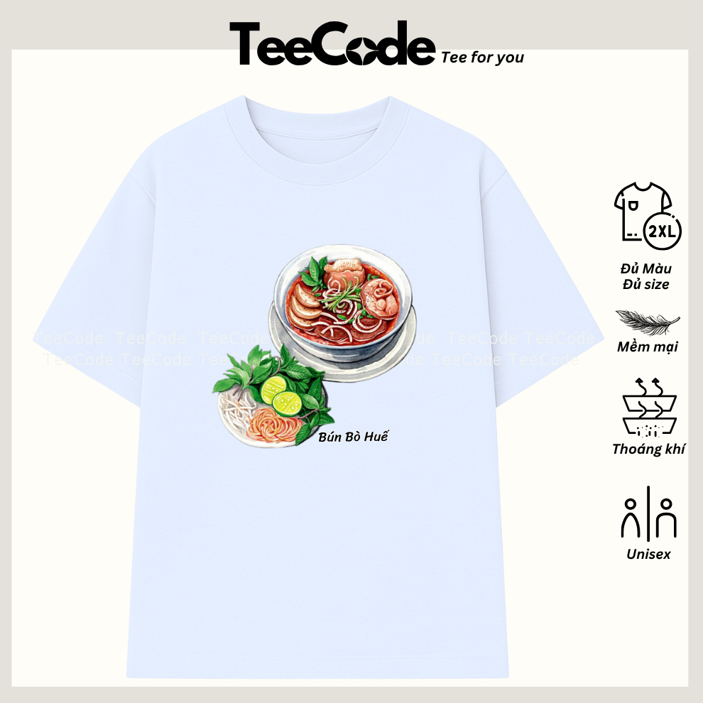 เสื้อยืดเวียดนาม HUE BEEF Noodles Vietnam Food Travel Letter พิมพ์ผู้ชายและผู้หญิง Unisex คอกลมแนวโน