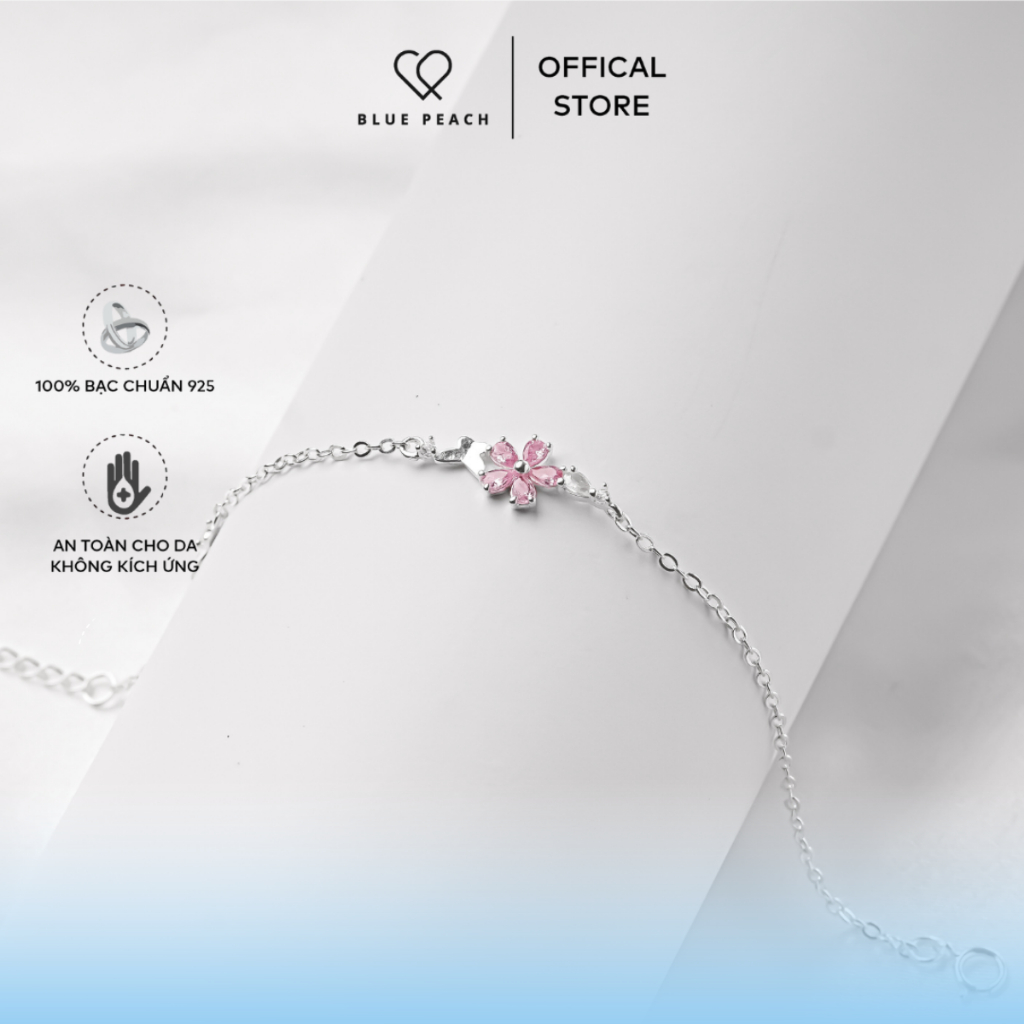สร้อยข้อมือเงิน 925 Blue Peach LT 5 กลีบดอกไม้ผีเสื้อหินสีชมพู LT1054