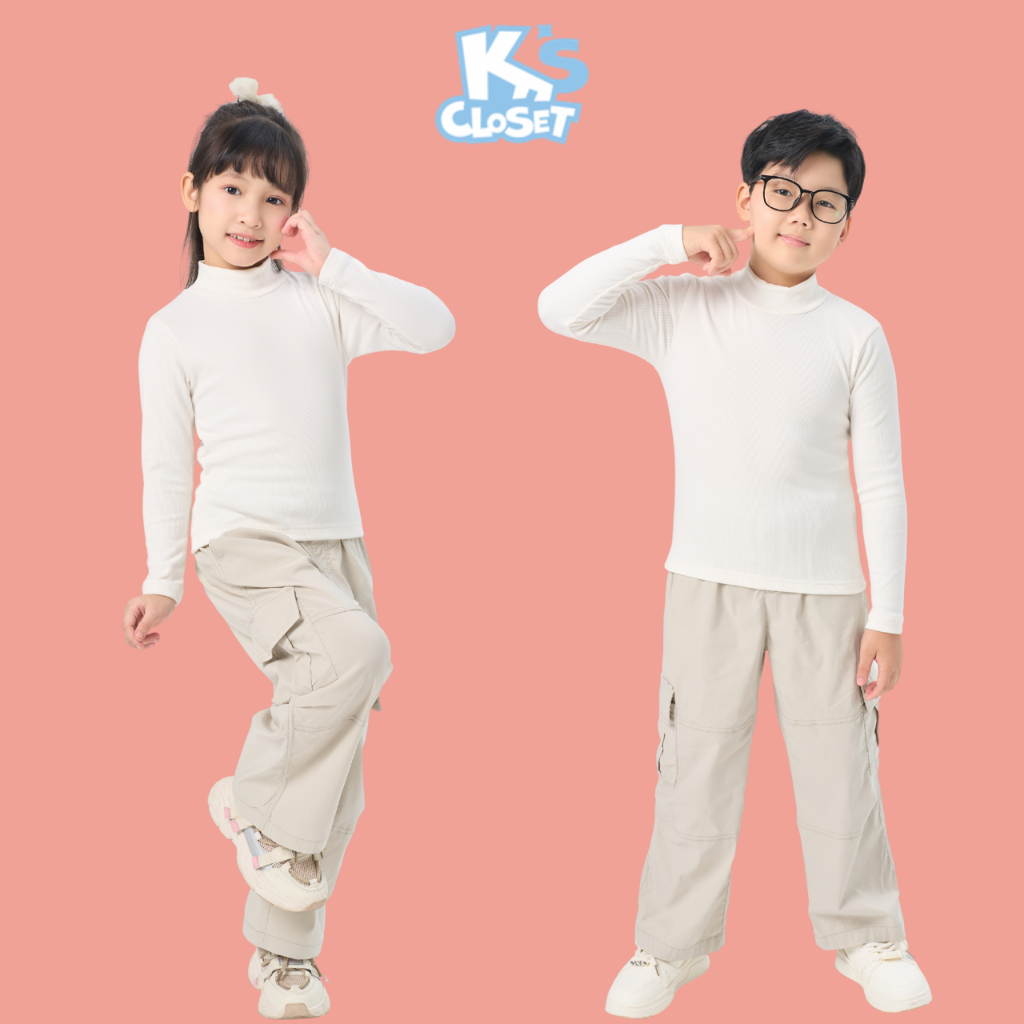 KS CLOSET Basic เสื้อแจ็คเก็ตเก็บอุณหภูมิคอเต่า 3 ซม.และ 4 ซม.ทําจากกํามะหยี่ยืดสําหรับเด็กอายุ 2-14