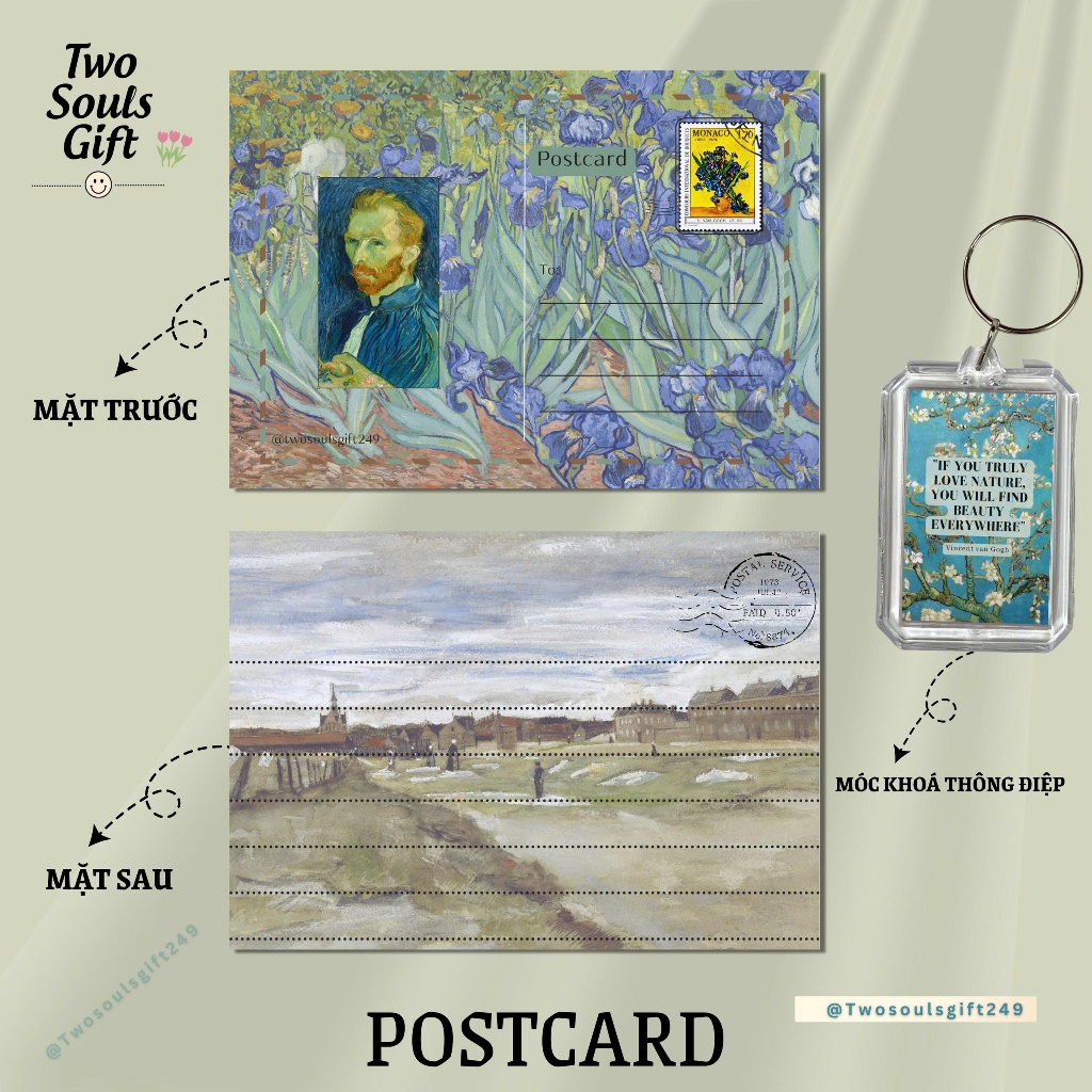 โปสการ์ด การ์ดที่เขียนด้วยลายมือ Van Gogh "Iriss" - รวมพวงกุญแจ Van Gogh และซองจดหมาย