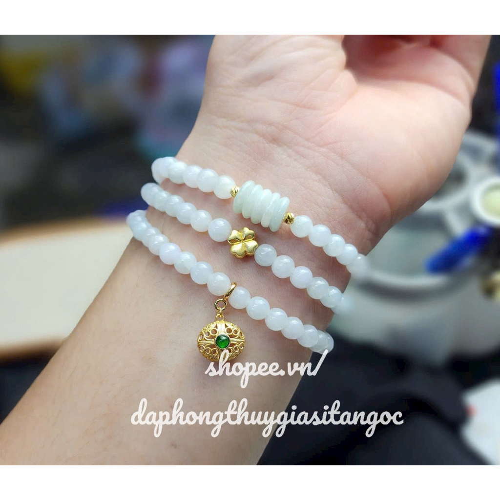 Bachเงินc Jadite A Mix Charm สร้อยคอหินอ่อน + หินพีทูย ขนาด 5.5 มม. Svip