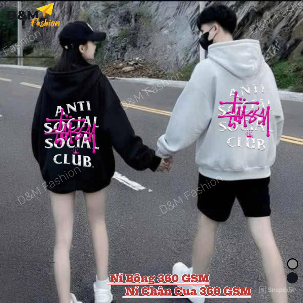 Stuss.y เสื้อฮู้ดสีชมพู/เสื้อกันหนาวทรงหลวมขนแกะขาปู/ขนแกะผ้าฝ้าย 360gsm ซักได้ไม่มี Ruffles _HD062