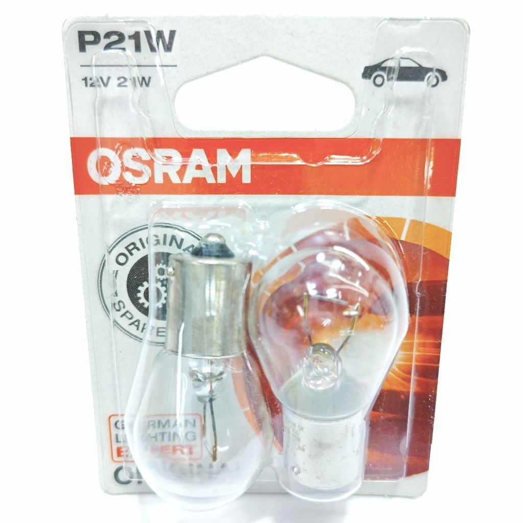 OSRAM P21W หลอดไฟ 12V 21W ไฟถอยหลังรถยนต์แท้ ไฟเบรค (พิน BA15s)