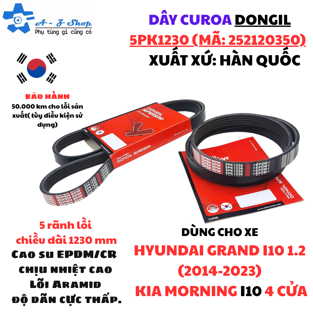 BELTS 5PK1230 (CODE: 252120350) – HYUNDAI GRAND I10 1.2 (2014-2023) KIA MORNING / I10 4-DOOR DONGIL 