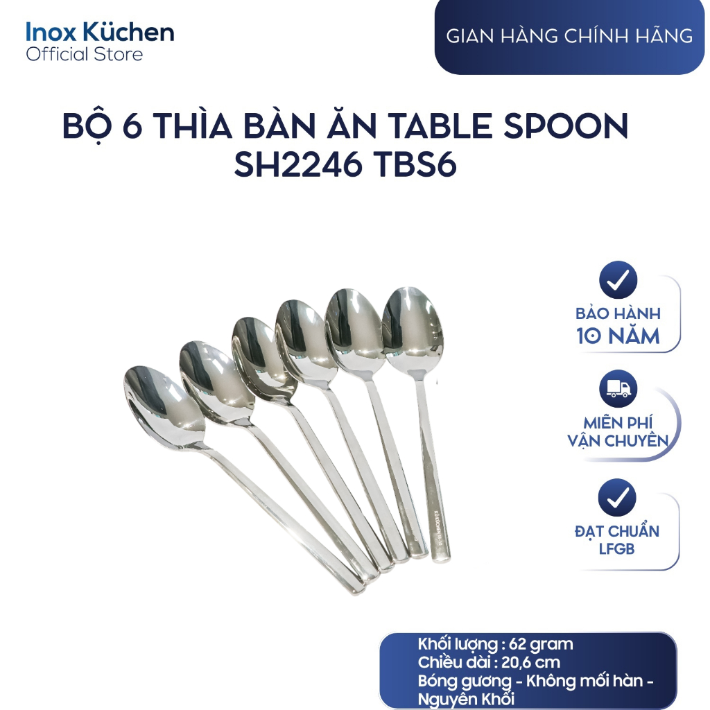 (INOX 304)SET 6 DINING TABLE SPOONS KU KUCHEN SH2246 TBS6 - มาตรฐานคุณภาพสูง, DURABLE & EUROPEAN CLA