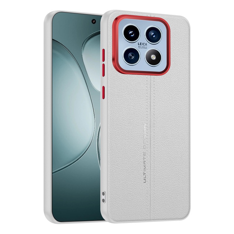 ซองหนังลายเย็บผ้าสําหรับ Mi 17 Pro Max / Mi 17 Pro / Mi 17 / K90 Pro Max, ปุ่มโลหะผสม TPU ขอบสีส้มโล