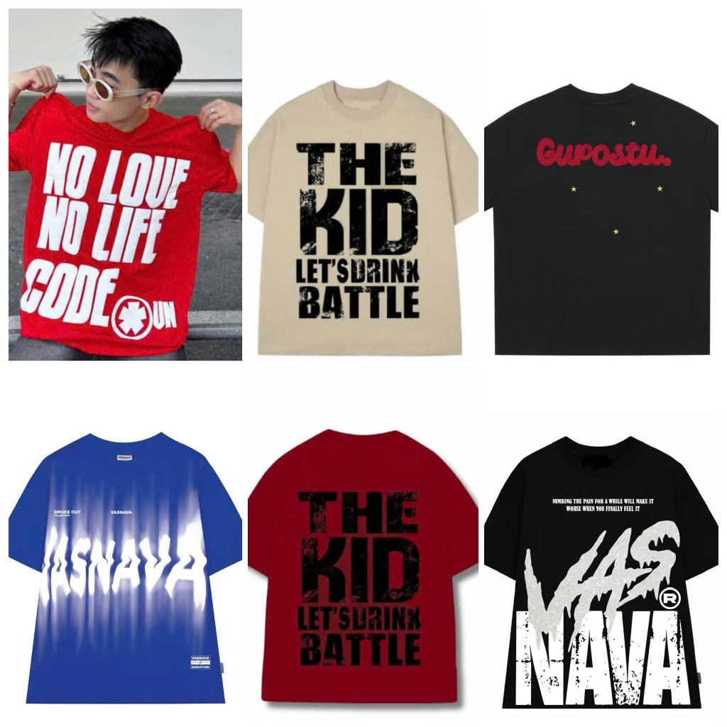 COMBO 6 MENS T-SHIRTS " NO LOVE RED + THE KID BE + THE KID RED + BLUE VASNAVA + BLACK NAVA.R + BLACK