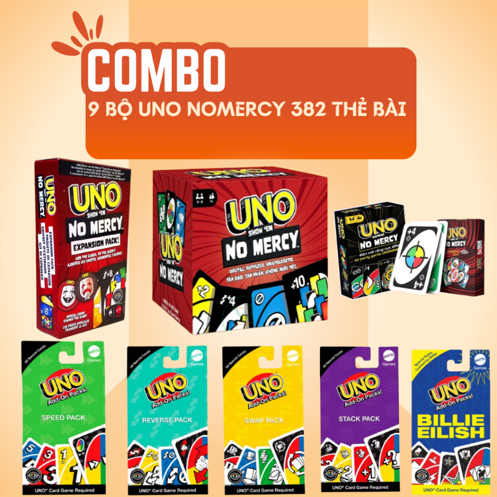 คอมโบเกม 9 ชุด | บอร์ด Gamme Uno No mercy เบื้องต้น และชุดขยาย Uno 8 ชุด | เกมอัพเกรด| ดี ดี ดี ดี ดี ดี ดี ดี ดี