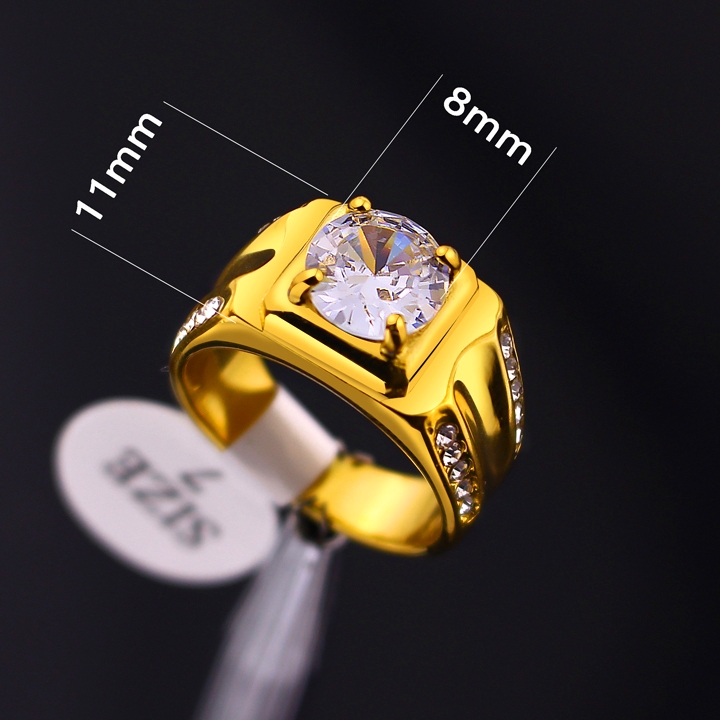 N695 แหวนผู้ชายไทเทเนียมชุบทอง 8 มม