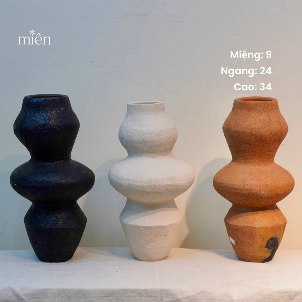 [Mien] Bau Truc เซรามิคดินเผา แจกัน ตกแต่งทํามือ แจกันสั้น 3 ชิ้น