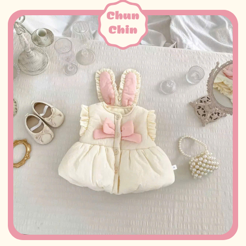 AK080 คางฉุน | เสื้อกั๊กหลังหูกระต่ายสําหรับเด็กผู้หญิง8-19กิโลกรัม