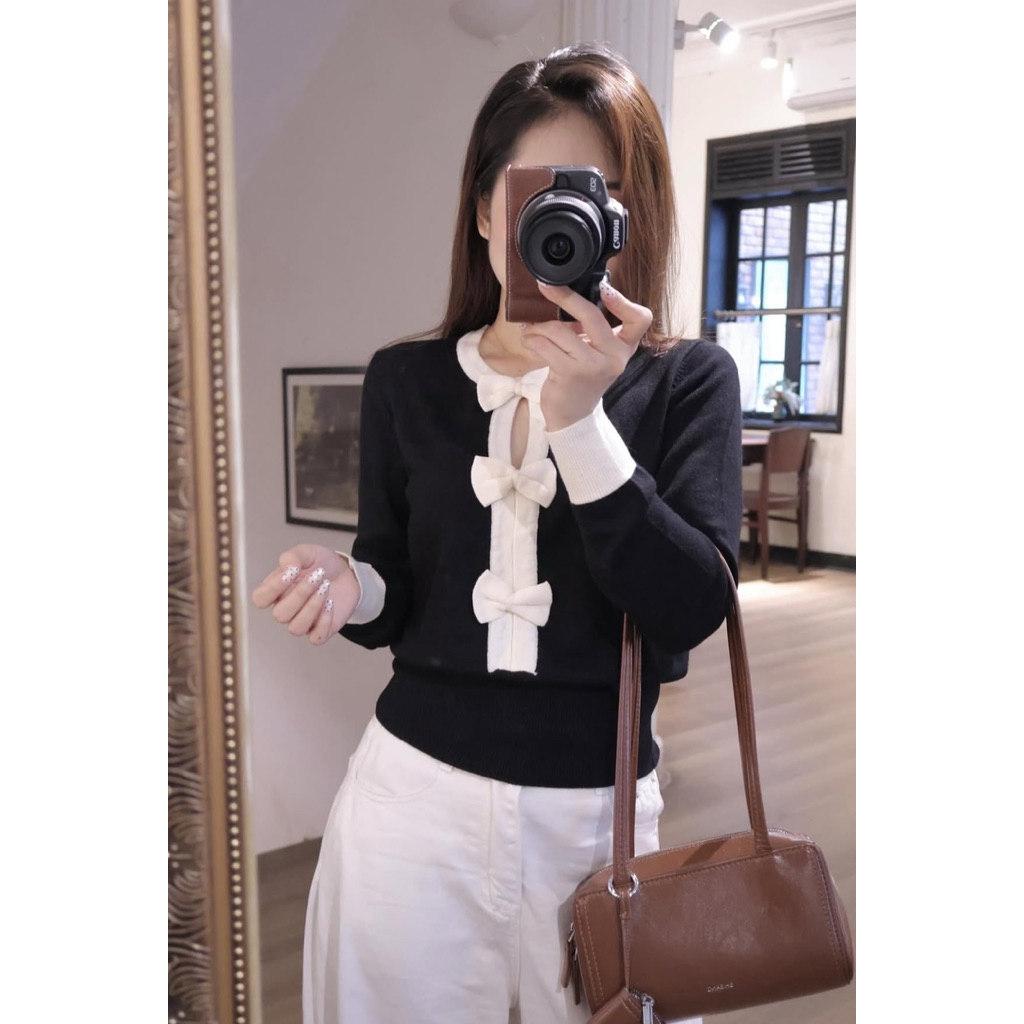 (AVAILABLE) 30s.มุม/WGWE/WGWE/เสื้อสเวตเตอร์โบว์มาตรฐาน WGWE สไตล์เกาหลี