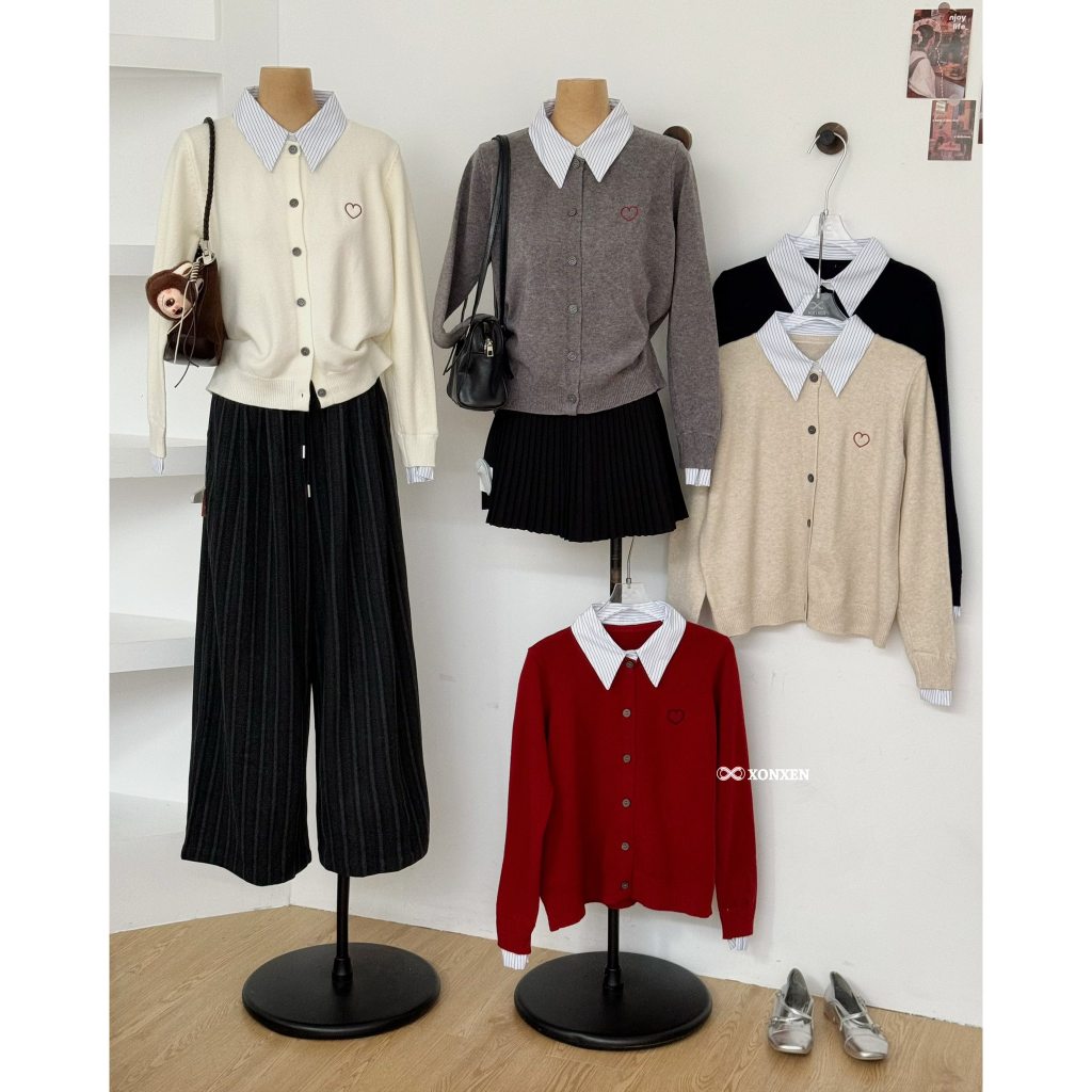 SM เสื้อคลุมไหมพรมคอปกปักลายหัวใจ XONXEN SHOP PCT รหัส 2896