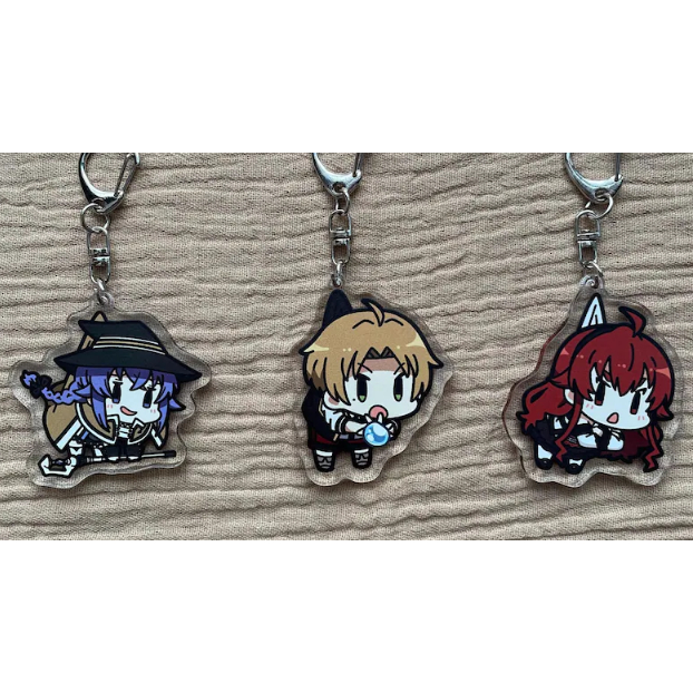พวงกุญแจอะคริลิค Mushoku Tensei พวงกุญแจสองด้าน Rudeus Greyrat, Roxy Migurdia, พวงกุญแจ Mushoku Tens