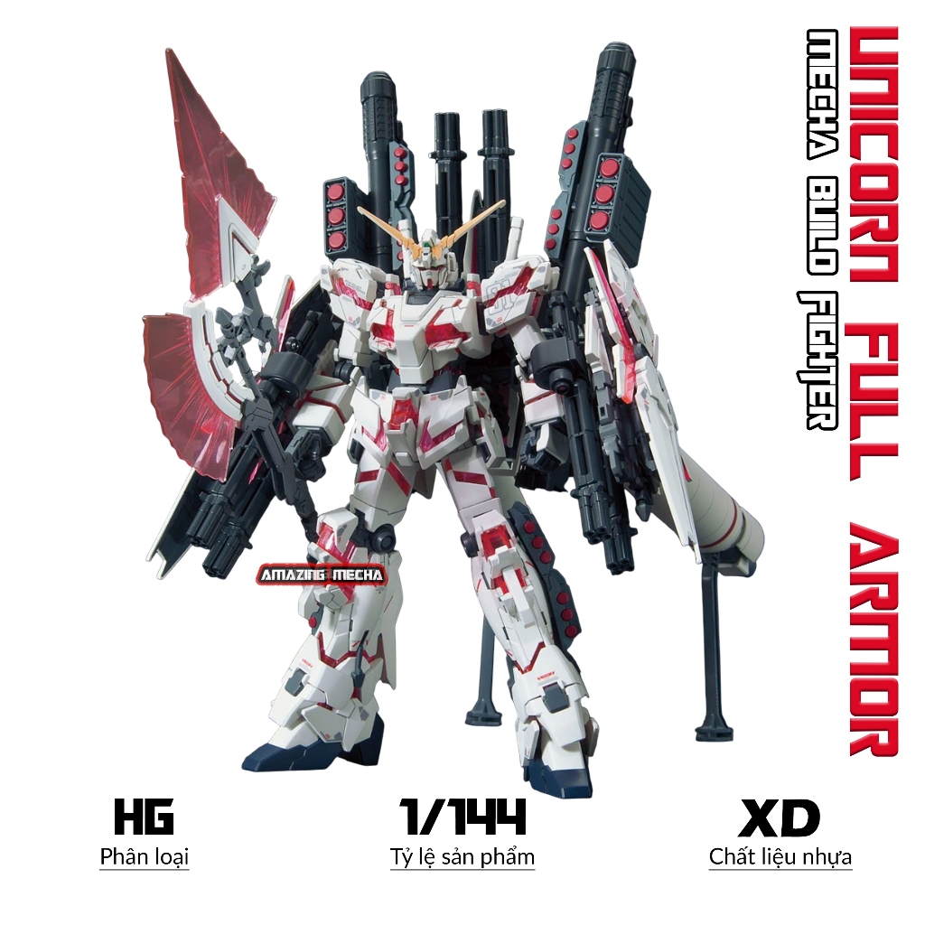 โมเดล HG Unicorn Full Armor (สีแดง Ver.), 1/144 Mecha, ของเล่นประกอบพลาสติก