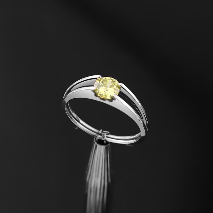 NX005 แหวนผู้หญิงสแตนเลสลูกปัดหินกลมสีเหลืองมะนาว