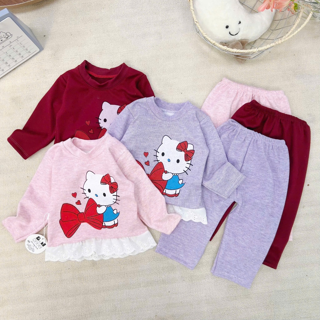 ชุดเด็กผู้หญิงแขนยาว -ชุดแขนยาวฤดูใบไม้ร่วง-ฤดูหนาวพร้อมโบว์แมวสําหรับเด็กทารกตั้งแต่ 1 ปีถึง 4 ปี