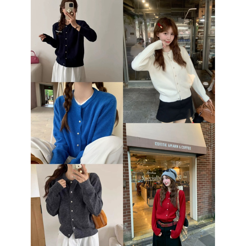 Lumisoul Studio- EGG คาร์ดิแกนผ้าวูลธรรมดา คอกลม กระดุมสีเงิน – Basic Classic Cardigan [L-23]