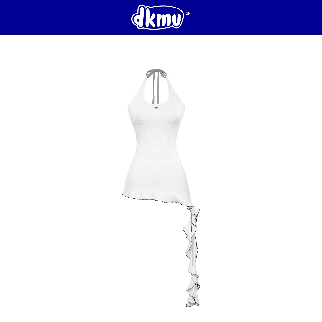 ดีเคเอ็มวี เดรสคล้องคอเปิดไหล่ตัวสั้น สีดําตัดอ้วนสีขาวและพู่มีกางเกงด้านใน นายอน ชุด| K-D19-T